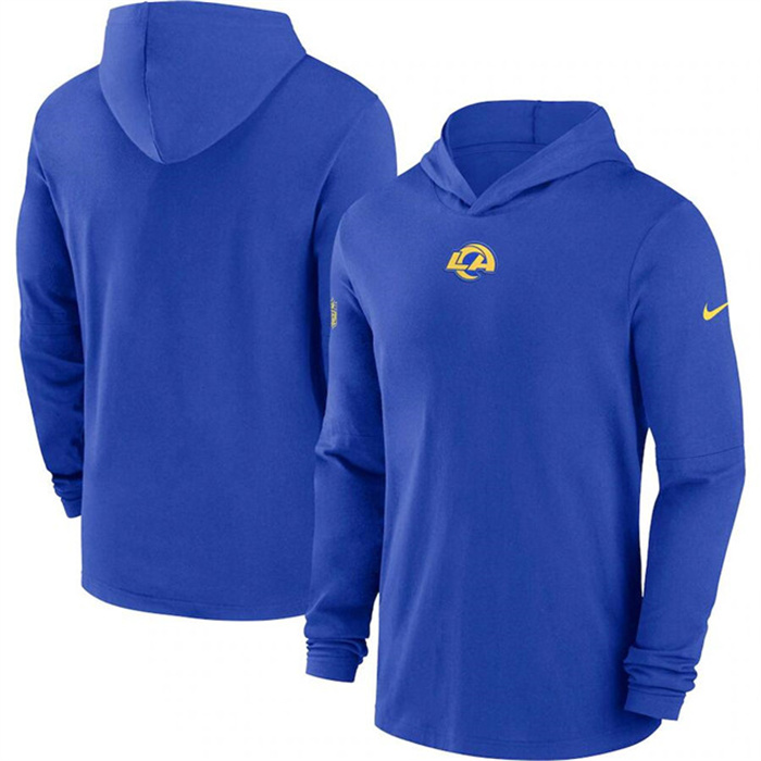 Men's Los Angeles Rams Blue Sideline Performance Long Sleeve Hoodie T-Shirt Men's Los Angeles Rams Blue Sideline Performance Long Sleeve Hoodie T-Shirt