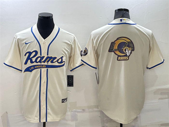Men's Los Angeles Rams Bone Team Big Logo With Patch Cool Base Stitched Baseball Jersey Men's Los Angeles Rams Bone Team Big Logo With Patch Cool Base Stitched Baseball Jersey