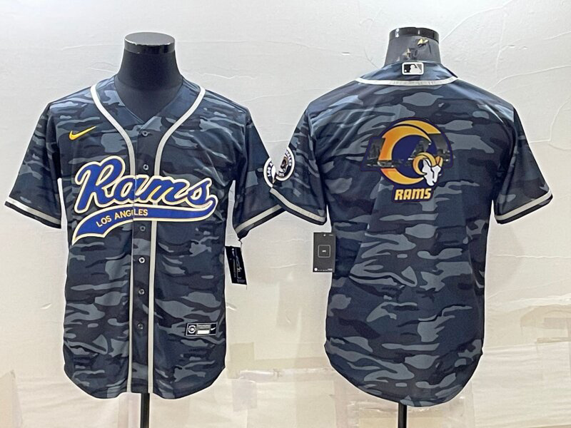 Men's Los Angeles Rams Grey Camo Team Big Logo With Patch Cool Base Stitched Baseball Jersey Men's Los Angeles Rams Grey Camo Team Big Logo With Patch Cool Base Stitched Baseball Jersey