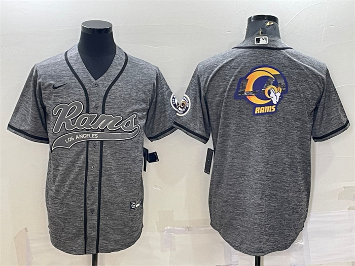 Men's Los Angeles Rams Grey Team Big Logo With Patch Cool Base Stitched Baseball Jersey Men's Los Angeles Rams Grey Team Big Logo With Patch Cool Base Stitched Baseball Jersey