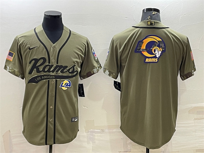 Men's Los Angeles Rams Olive Salute To Service Team Big Logo Cool Base Stitched Baseball Jersey Men's Los Angeles Rams Olive Salute To Service Team Big Logo Cool Base Stitched Baseball Jersey