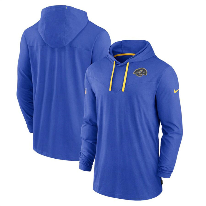 Men's Los Angeles Rams Royal Sideline Pop Performance Pullover Long Sleeve Hoodie T-Shirt Men's Los Angeles Rams Royal Sideline Pop Performance Pullover Long Sleeve Hoodie T-Shirt