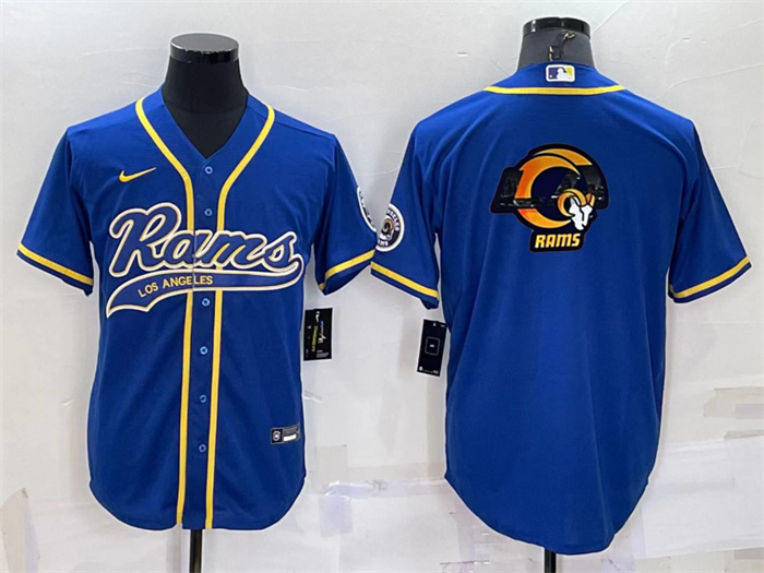 Men's Los Angeles Rams Royal Team Big Logo With Patch Cool Base Stitched Baseball Jersey Men's Los Angeles Rams Royal Team Big Logo With Patch Cool Base Stitched Baseball Jersey