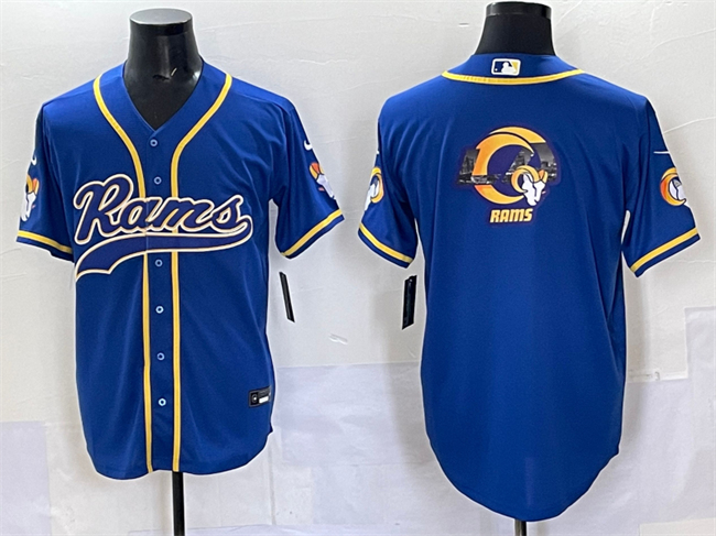 Men's Los Angeles Rams Team Logo Royal Cool Base Stitched Baseball Jersey Men's Los Angeles Rams Team Logo Royal Cool Base Stitched Baseball Jersey