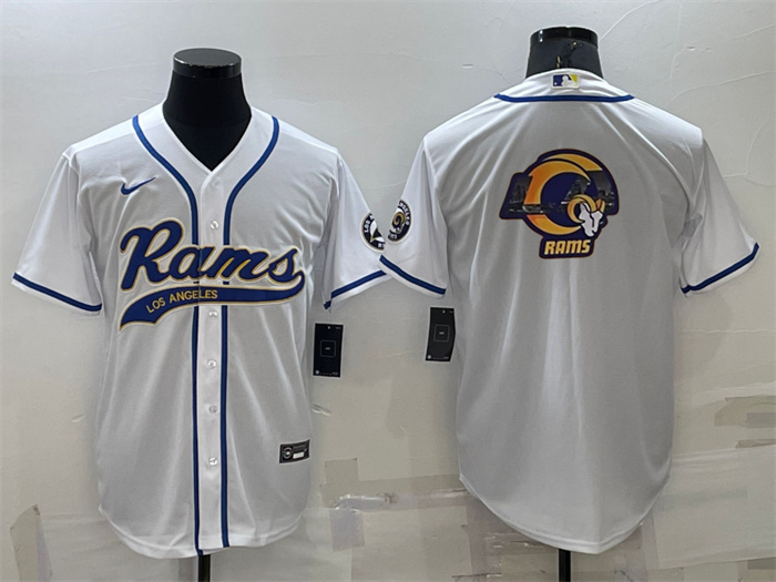Men's Los Angeles Rams White Team Big Logo With Patch Cool Base Stitched Baseball Jersey Men's Los Angeles Rams White Team Big Logo With Patch Cool Base Stitched Baseball Jersey