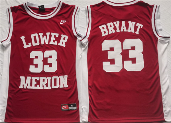 Men's Lower Merion #33 Kobe Bryant Red Stitched Jersey Men's Lower Merion #33 Kobe Bryant Red Stitched Jersey