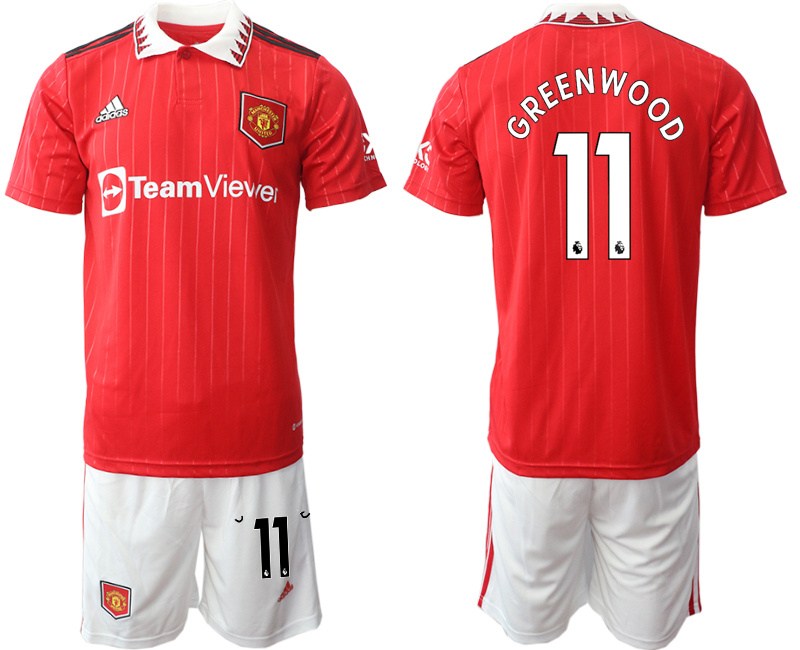 Men's Manchester United #11 Greenwoond 22 23 Red Home Soccer Jersey Suit
