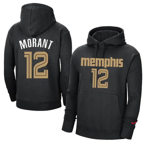 Men's Memphis Grizzlies #12 Ja Morant 2021 Black Pullover Hoodie Men's Memphis Grizzlies #12 Ja Morant 2021 Black Pullover Hoodie