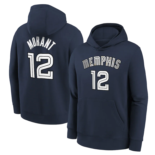 Men's Memphis Grizzlies #12 Ja Morant 2021 Navy Pullover Hoodie Men's Memphis Grizzlies #12 Ja Morant 2021 Navy Pullover Hoodie