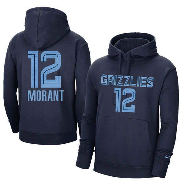 Men's Memphis Grizzlies #12 Ja Morant 2021 Navy Pullover Hoodie Men's Memphis Grizzlies #12 Ja Morant 2021 Navy Pullover Hoodie