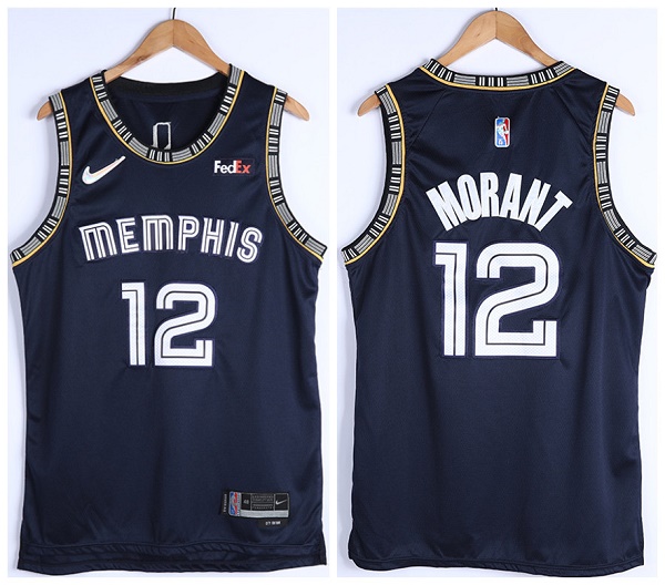Men's Memphis Grizzlies #12 Ja Morant 75th Anniversary 2021 Navy Swingman Stitched Jersey Men's Memphis Grizzlies #12 Ja Morant 75th Anniversary 2021 Navy Swingman Stitched Jersey