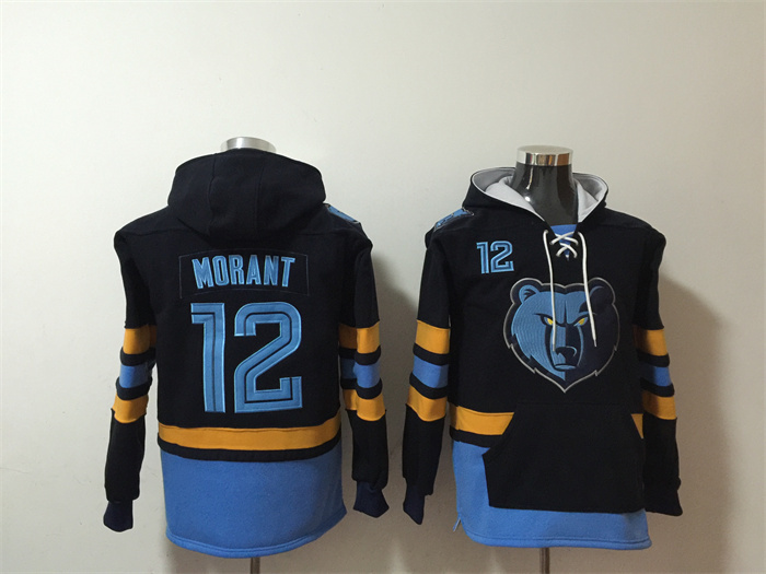 Men's Memphis Grizzlies #12 Ja Morant Black Blue Ageless Must-Have Lace-Up Pullover Hoodie Men's Memphis Grizzlies #12 Ja Morant Black Blue Ageless Must-Have Lace-Up Pullover Hoodie