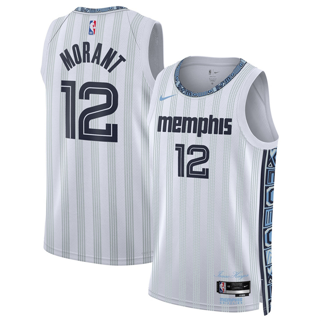 Men's Memphis Grizzlies #12 Ja Morant White 2025 26 City Edition Stitched Basketball Jersey Men's Memphis Grizzlies #12 Ja Morant White 2025 26 City Edition Stitched Basketball Jersey