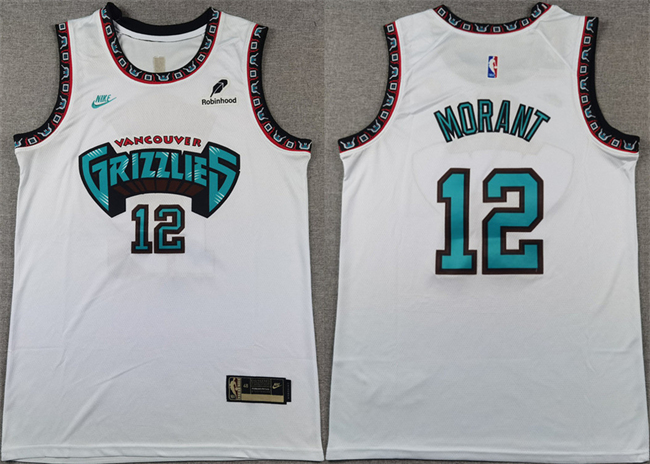 Men's Memphis Grizzlies #12 Ja Morant White Stitched Basketball Jersey Men's Memphis Grizzlies #12 Ja Morant White Stitched Basketball Jersey