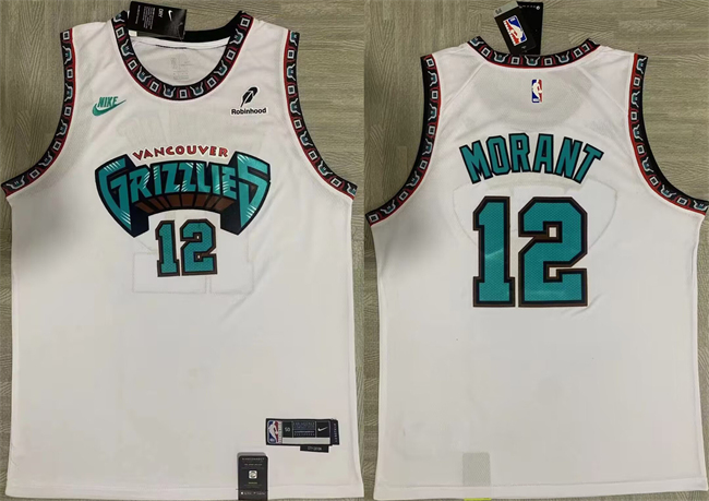 Men's Memphis Grizzlies #12 Ja Morant White Stitched Basketball Jersey12 Men's Memphis Grizzlies #12 Ja Morant White Stitched Basketball Jersey12