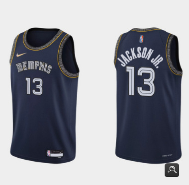 Men's Memphis Grizzlies #13 Jaren Jackson 2021 22 City Edition Navy 75th Anniversary Stitched Jersey Men's Memphis Grizzlies #13 Jaren Jackson 2021 22 City Edition Navy 75th Anniversary Stitched Jersey