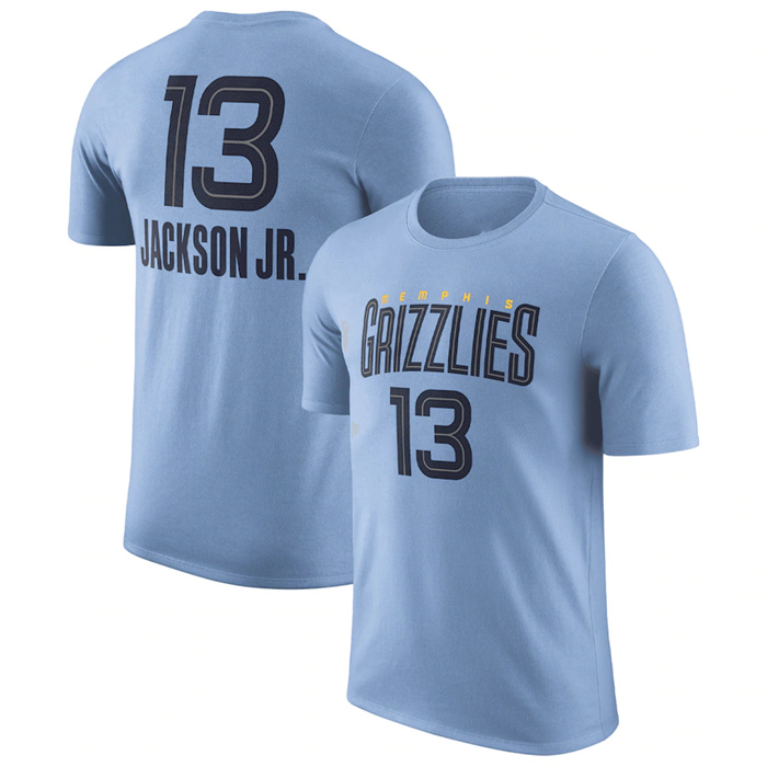 Men's Memphis Grizzlies #13 Jaren Jackson Jr. Light Blue 2022 23 Statement Edition Name & Number T-Shirt