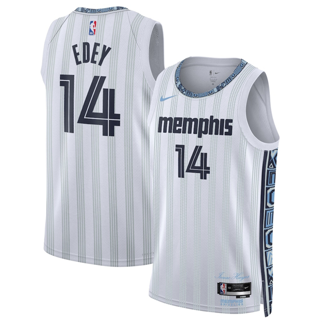Men's Memphis Grizzlies #14 Zach Edey White 2025 26 City Edition Stitched Basketball Jersey Men's Memphis Grizzlies #14 Zach Edey White 2025 26 City Edition Stitched Basketball Jersey
