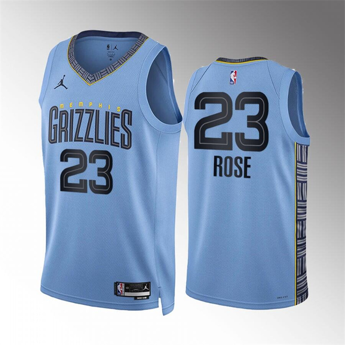 Men's Memphis Grizzlies #23 Derrick Rose Blue Statement Edition With NO.6 Patch Stitched Basketball Jersey Men's Memphis Grizzlies #23 Derrick Rose Blue Statement Edition With NO.6 Patch Stitched Basketball Jersey