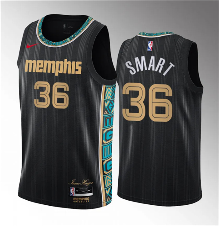 Men's Memphis Grizzlies #36 Marcus Smart Black 2020 21 City Edition Stitched Basketball Jersey Men's Memphis Grizzlies #36 Marcus Smart Black 2020 21 City Edition Stitched Basketball Jersey