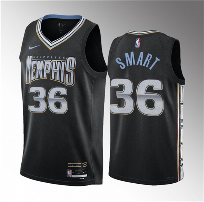 Men's Memphis Grizzlies #36 Marcus Smart Black 2023 City Edition Stitched Basketball Jersey Men's Memphis Grizzlies #36 Marcus Smart Black 2023 City Edition Stitched Basketball Jersey