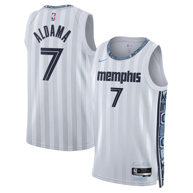 Men's Memphis Grizzlies #7 Santi Aldama White 2025 26 City Edition Stitched Basketball Jersey Men's Memphis Grizzlies #7 Santi Aldama White 2025 26 City Edition Stitched Basketball Jersey