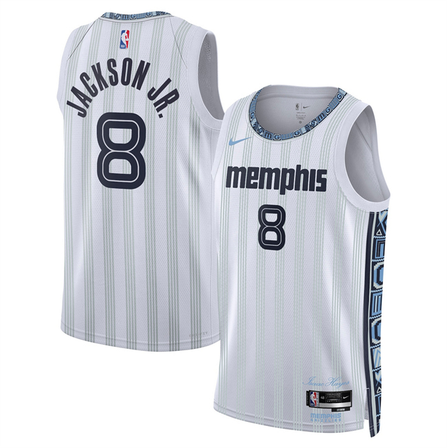 Men's Memphis Grizzlies #8 Jaren Jackson Jr. White 2025 26 City Edition Stitched Basketball Jersey Men's Memphis Grizzlies #8 Jaren Jackson Jr. White 2025 26 City Edition Stitched Basketball Jersey