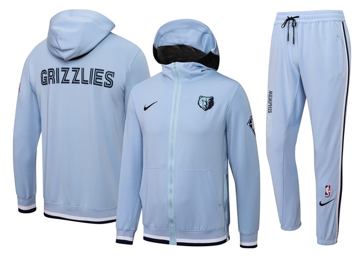 Men's Memphis Grizzlies 75th Anniversary Blue Performance Showtime Full-Zip Hoodie Jacket And Pants Suit Men's Memphis Grizzlies 75th Anniversary Blue Performance Showtime Full-Zip Hoodie Jacket And Pants Suit