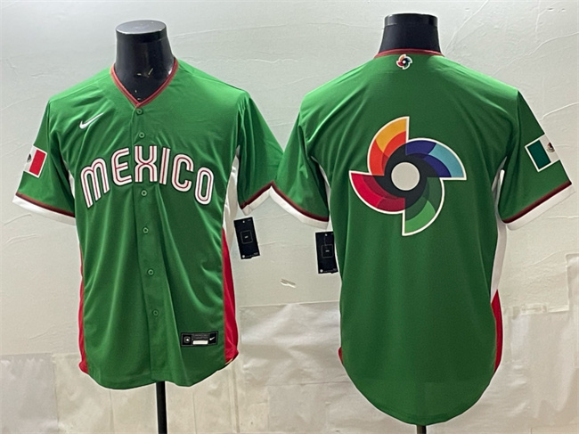 Men's Mexico Baseball Team Big Logo Green 2026 World Baseball Classic Stadium Stitched Jersey 001