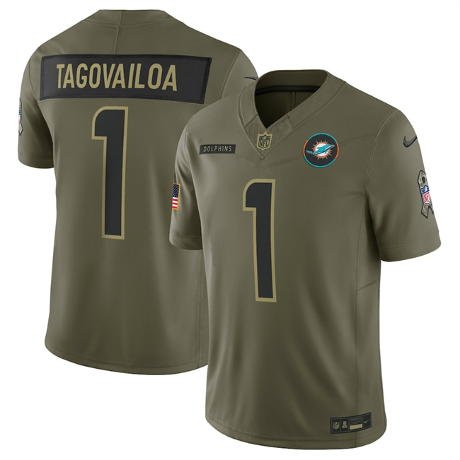 Men's Miami Dolphins #1 Tua Tagovailo Olive 2025 F.U.S.E. Salute to Service Limited Stitched Football Jersey Men's Miami Dolphins #1 Tua Tagovailo Olive 2025 F.U.S.E. Salute to Service Limited Stitched Football Jersey