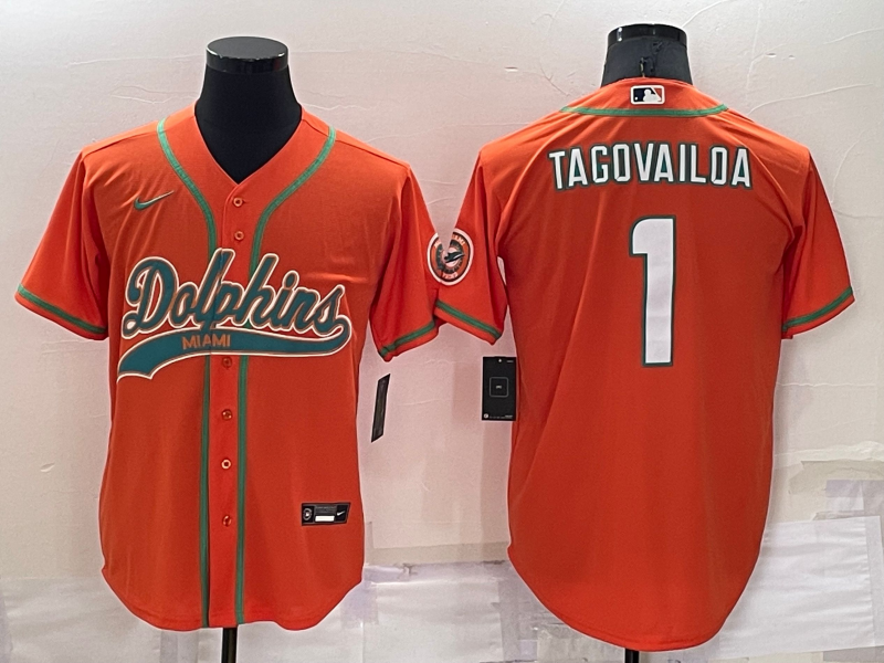 Men's Miami Dolphins #1 Tua Tagovailoa Orange Cool Base Stitched Baseball Jersey Men's Miami Dolphins #1 Tua Tagovailoa Orange Cool Base Stitched Baseball Jersey