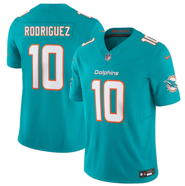 Men's Miami Dolphins #10 Jacob Rodriguez Aqua 2026 Draft F.U.S.E. Vapor Limited Stitched Football Jersey Men's Miami Dolphins #10 Jacob Rodriguez Aqua 2026 Draft F.U.S.E. Vapor Limited Stitched Football Jersey