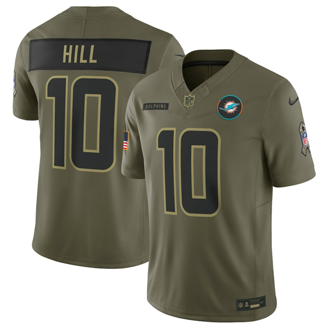 Men's Miami Dolphins #10 Tyreek Hill Olive 2025 F.U.S.E. Salute to Service Limited Stitched Football Jersey Men's Miami Dolphins #10 Tyreek Hill Olive 2025 F.U.S.E. Salute to Service Limited Stitched Football Jersey