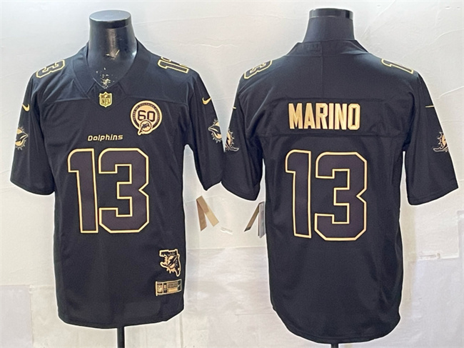 Men's Miami Dolphins #13 Dan Marino Black Gold F.U.S.E. With Patch Limited Stitched Football Jersey Men's Miami Dolphins #13 Dan Marino Black Gold F.U.S.E. With Patch Limited Stitched Football Jersey