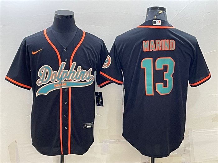 Men's Miami Dolphins #13 Dan Marino Black With Patch Cool Base Stitched Baseball Jersey Men's Miami Dolphins #13 Dan Marino Black With Patch Cool Base Stitched Baseball Jersey