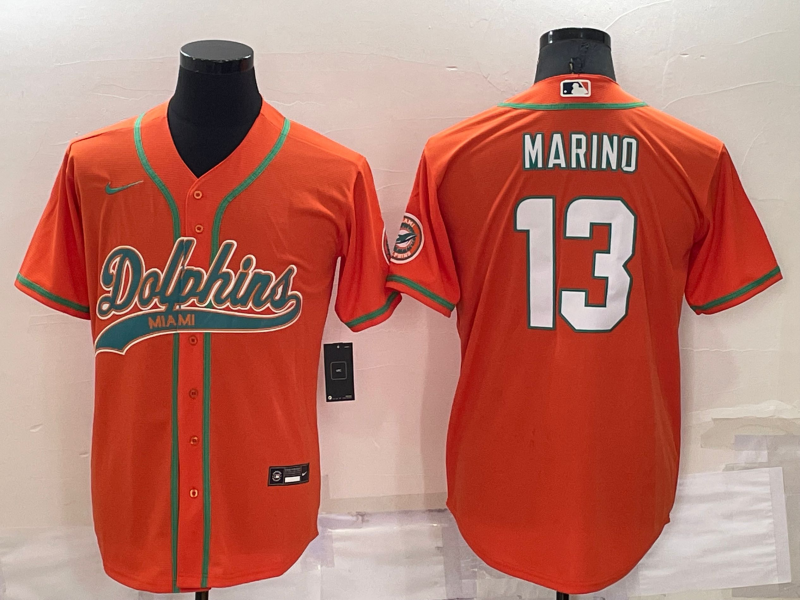 Men's Miami Dolphins #13 Dan Marino Orange Cool Base Stitched Baseball Jersey Men's Miami Dolphins #13 Dan Marino Orange Cool Base Stitched Baseball Jersey