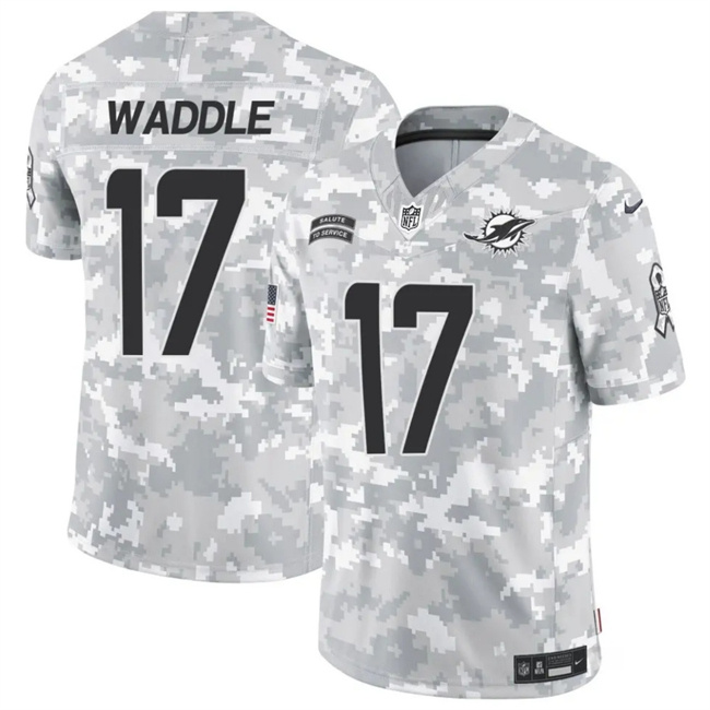 Men's Miami Dolphins #17 Jaylen Waddle 2024 F.U.S.E Arctic Camo Salute To Service Limited Stitched Football Jersey Men's Miami Dolphins #17 Jaylen Waddle 2024 F.U.S.E Arctic Camo Salute To Service Limited Stitched Football Jersey