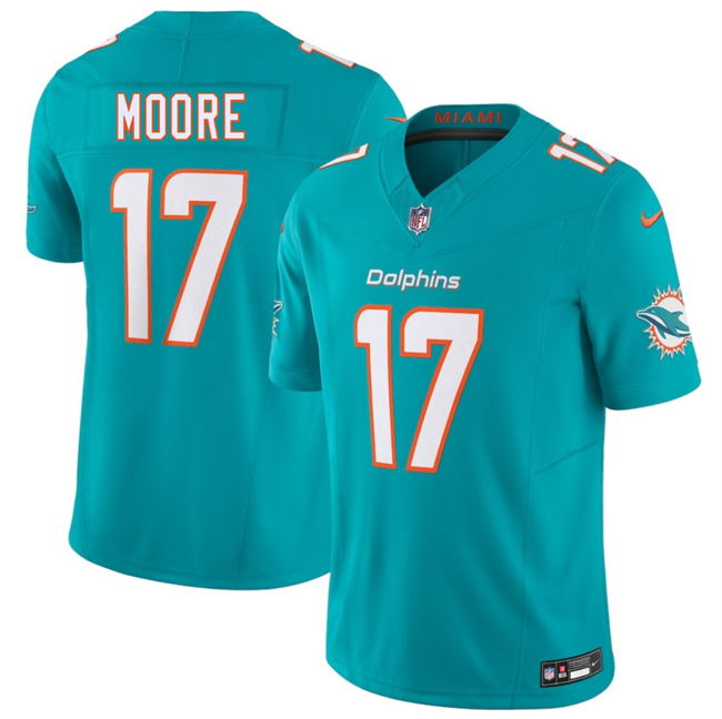Men's Miami Dolphins #17 Trey Moore Aqua 2026 Draft F.U.S.E. Vapor Limited Stitched Football Jersey Men's Miami Dolphins #17 Trey Moore Aqua 2026 Draft F.U.S.E. Vapor Limited Stitched Football Jersey