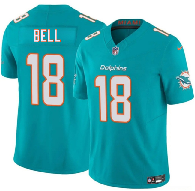 Men's Miami Dolphins #18 Chris Bell Aqua 2026 Draft F.U.S.E. Vapor Limited Stitched Football Jersey Men's Miami Dolphins #18 Chris Bell Aqua 2026 Draft F.U.S.E. Vapor Limited Stitched Football Jersey