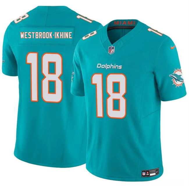 Men's Miami Dolphins #18 Nick Westbrook-Ikhine Aqua 2025 F.U.S.E. Vapor Limited Stitched Football Jersey Men's Miami Dolphins #18 Nick Westbrook-Ikhine Aqua 2025 F.U.S.E. Vapor Limited Stitched Football Jersey