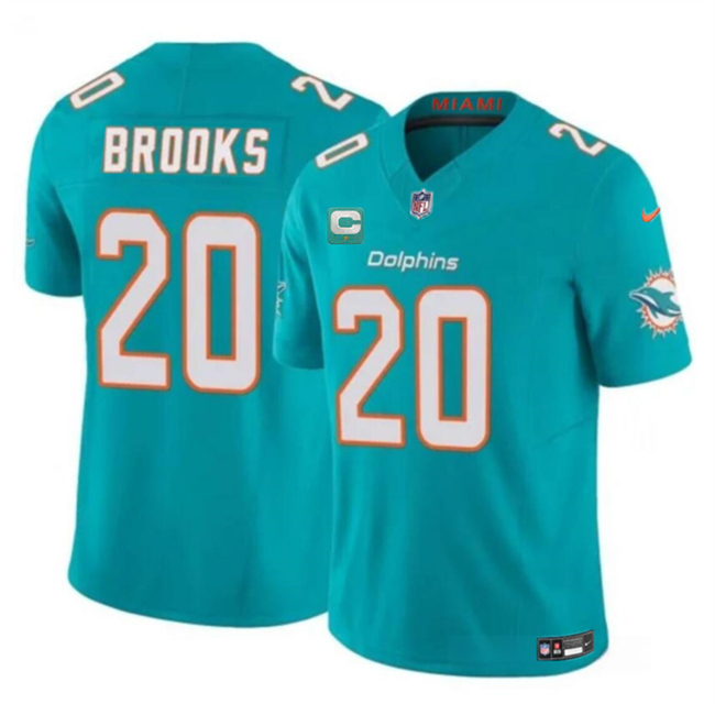 Men's Miami Dolphins #20 Jordyn Brooks Aqua 2025 F.U.S.E. With 1-Star C Patch Vapor Limited Stitched Football Jersey Men's Miami Dolphins #20 Jordyn Brooks Aqua 2025 F.U.S.E. With 1-Star C Patch Vapor Limited Stitched Football Jersey