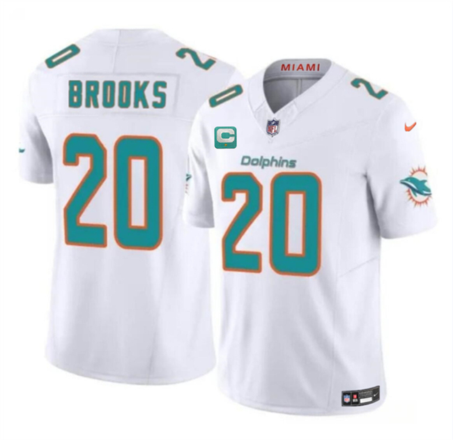 Men's Miami Dolphins #20 Jordyn Brooks White 2025 F.U.S.E. With 1-Star C Patch Vapor Limited Stitched Football Jersey Men's Miami Dolphins #20 Jordyn Brooks White 2025 F.U.S.E. With 1-Star C Patch Vapor Limited Stitched Football Jersey