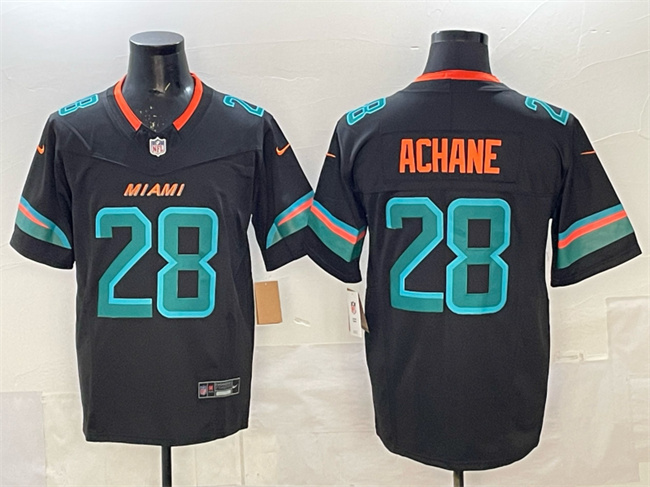 Men's Miami Dolphins #28 De’Von Achane Black 2025 F.U.S.E. “Rivalries” Vapor Limited Stitched Football Jersey Men's Miami Dolphins #28 De’Von Achane Black 2025 F.U.S.E. “Rivalries” Vapor Limited Stitched Football Jersey