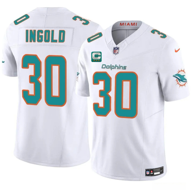 Men's Miami Dolphins #30 Alec Ingold White 2025 F.U.S.E. With 3-Star C Patch Vapor Limited Stitched Football Jersey Men's Miami Dolphins #30 Alec Ingold White 2025 F.U.S.E. With 3-Star C Patch Vapor Limited Stitched Football Jersey
