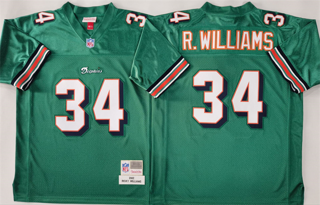 Men's Miami Dolphins #34 Ricky Williams Aqua Throwback Stitched Football Jersey Men's Miami Dolphins #34 Ricky Williams Aqua Throwback Stitched Football Jersey