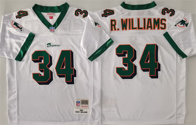 Men's Miami Dolphins #34 Ricky Williams White Throwback Stitched Football Jersey Men's Miami Dolphins #34 Ricky Williams White Throwback Stitched Football Jersey