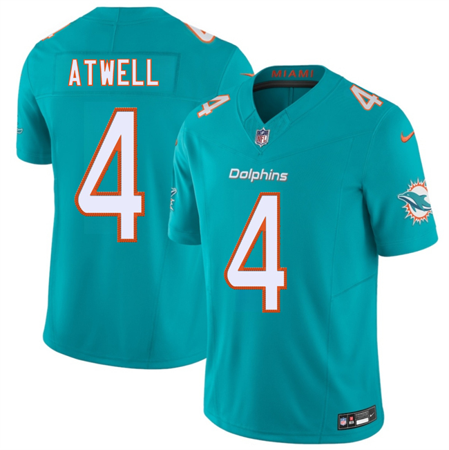 Men's Miami Dolphins #4 Tutu Atwell Aqua 2026 F.U.S.E. Vapor Limited Stitched Football Jersey Men's Miami Dolphins #4 Tutu Atwell Aqua 2026 F.U.S.E. Vapor Limited Stitched Football Jersey