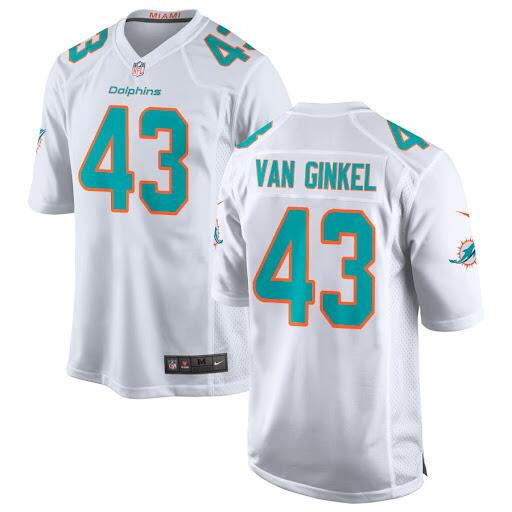 Men's Miami Dolphins #43 Andrew Van Ginkel White Stitched Football Jersey Men's Miami Dolphins #43 Andrew Van Ginkel White Stitched Football Jersey