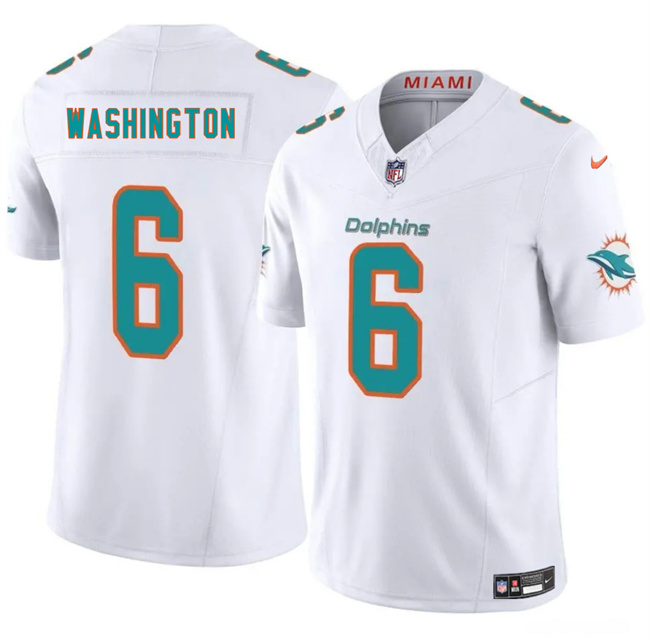 Men's Miami Dolphins #6 Malik Washington White 2025 F.U.S.E. Vapor Limited Stitched Football Jersey Men's Miami Dolphins #6 Malik Washington White 2025 F.U.S.E. Vapor Limited Stitched Football Jersey