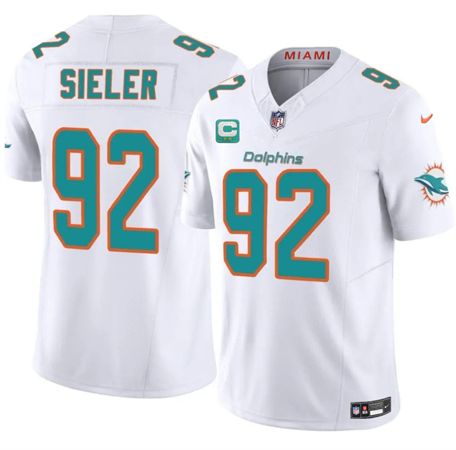 Men's Miami Dolphins #92 Zach Sieler White 2025 F.U.S.E. With 2-Star C Patch Vapor Limited Stitched Football Jersey Men's Miami Dolphins #92 Zach Sieler White 2025 F.U.S.E. With 2-Star C Patch Vapor Limited Stitched Football Jersey